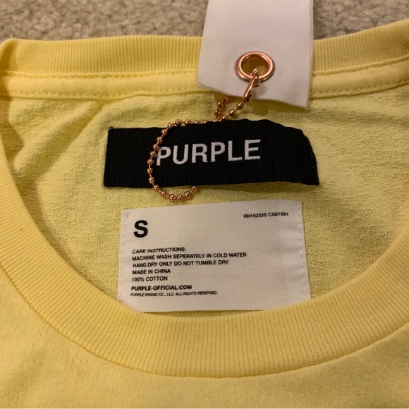 Purple Brand Yellow Long Sleeve T-Shirt 100% Cotton Mens Size Small S - Picture 3 of 10
